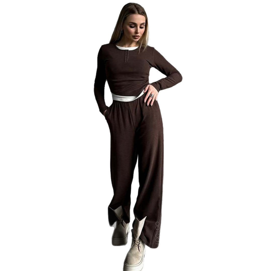 Damen Zwei-teiliges Outfit mit Kragen und weiten Hosen