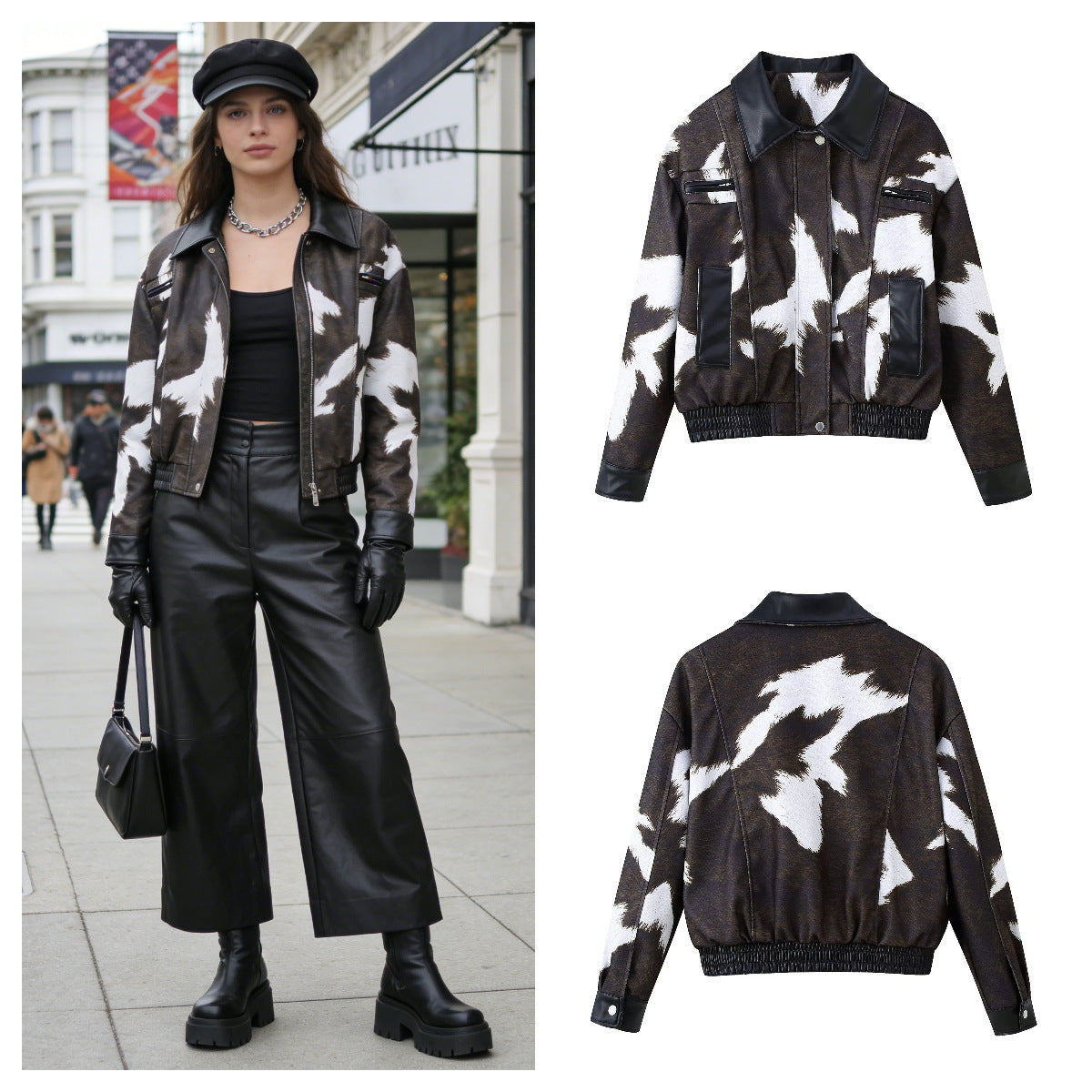Damen Kunstlederjacke Exotisches Tierdesign Schwarz Eveloria - Eveloria