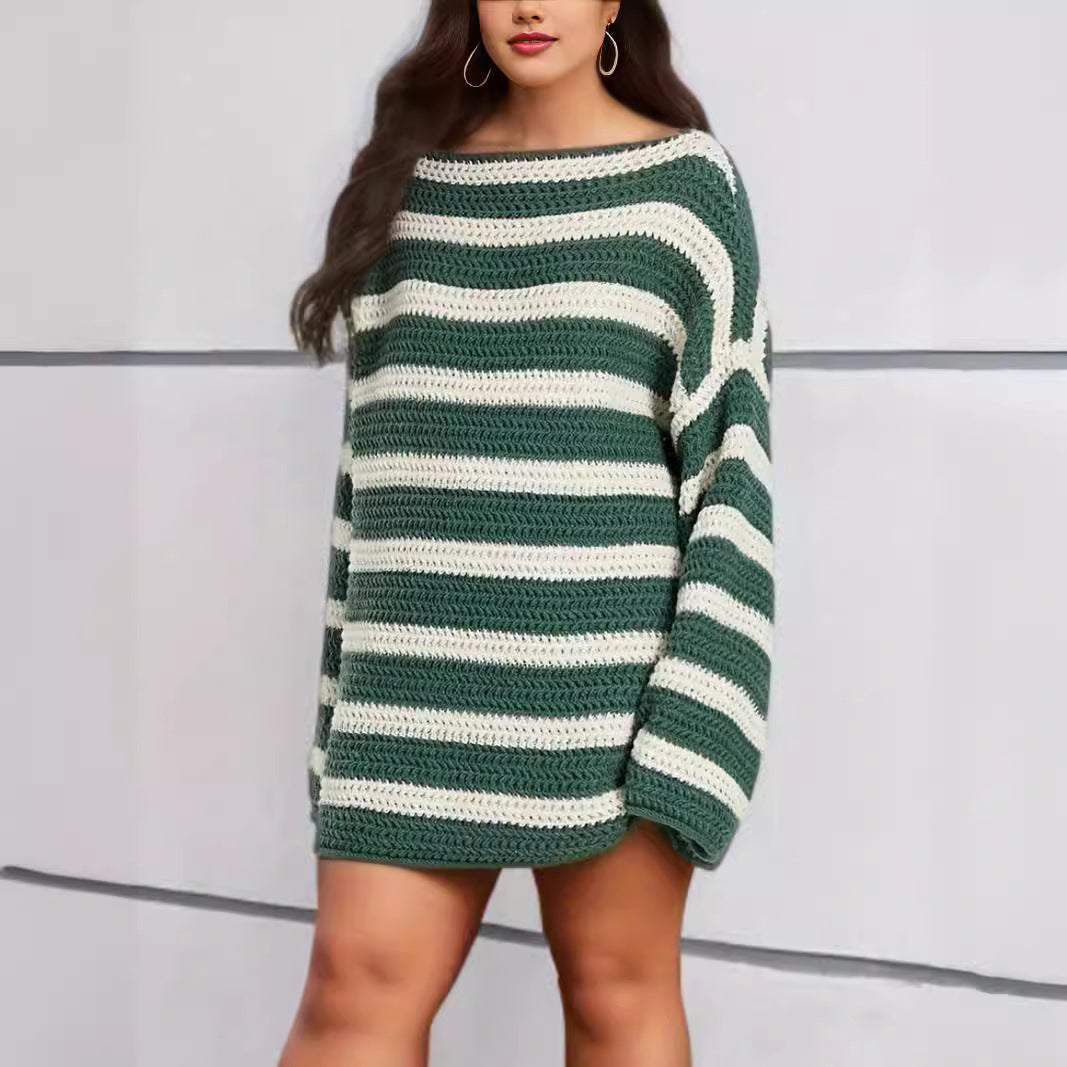 Damen Grobstrickpullover Streifenmuster Eveloria - Eveloria