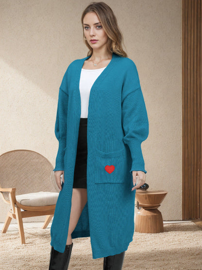 Damen Strickjacke Langarm mit Herzen Offene Taschen