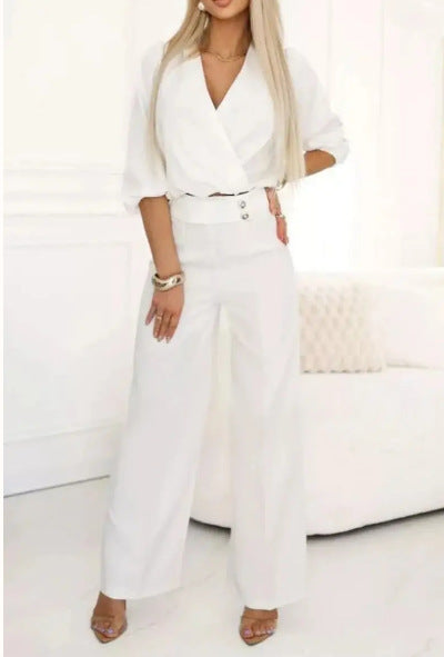 Damen Jumpsuit Wickeloberteil Hochtailliert Eveloria