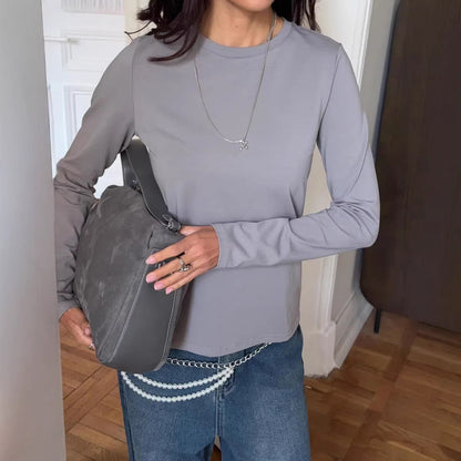 Damen Langarmshirt Körperbetont Baumwolle Eveloria