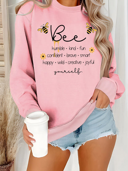 Damen Sweatshirt Bienenmotiv Positives Design Grau