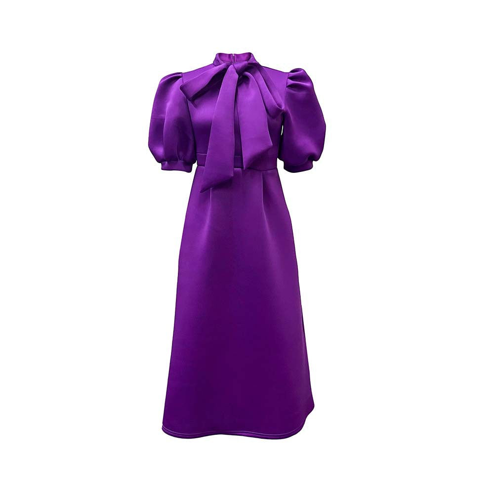 Damen Elegantes Midi-Kleid Puffärmel Bindegürtel Eveloria