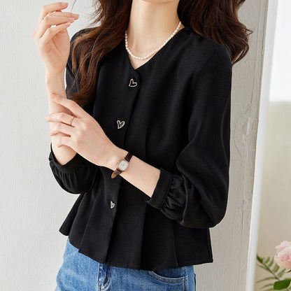 Damen Bluse Herzknöpfe Voluminöse Ärmel Eveloria