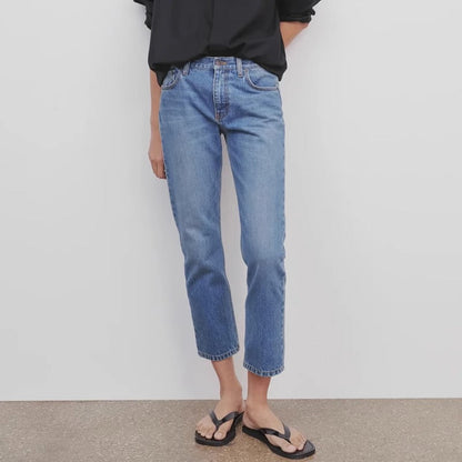 Damen High-Waist Jeans Lässiger Schnitt Eveloria - Eveloria