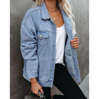 Damen Oversized Denimjacke mit Brusttaschen Blau