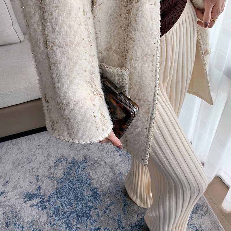Damen Rippstrickhose Weites Bein Hoher Bund Eveloria