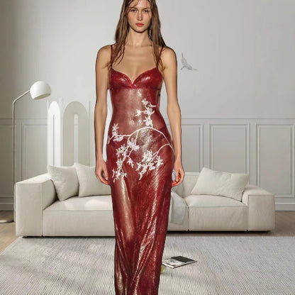 Damen Abendkleid V-Ausschnitt Floralmuster Eveloria