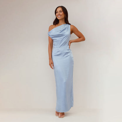 Damen Maxikleid Einseitiger Ausschnitt Raffung Eveloria