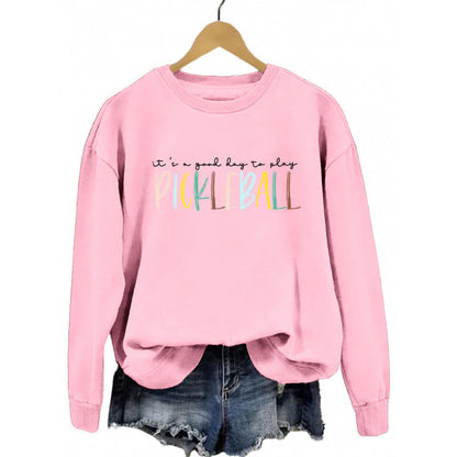 Damen Sweatshirt Bunt Pickleball-Druck Grau