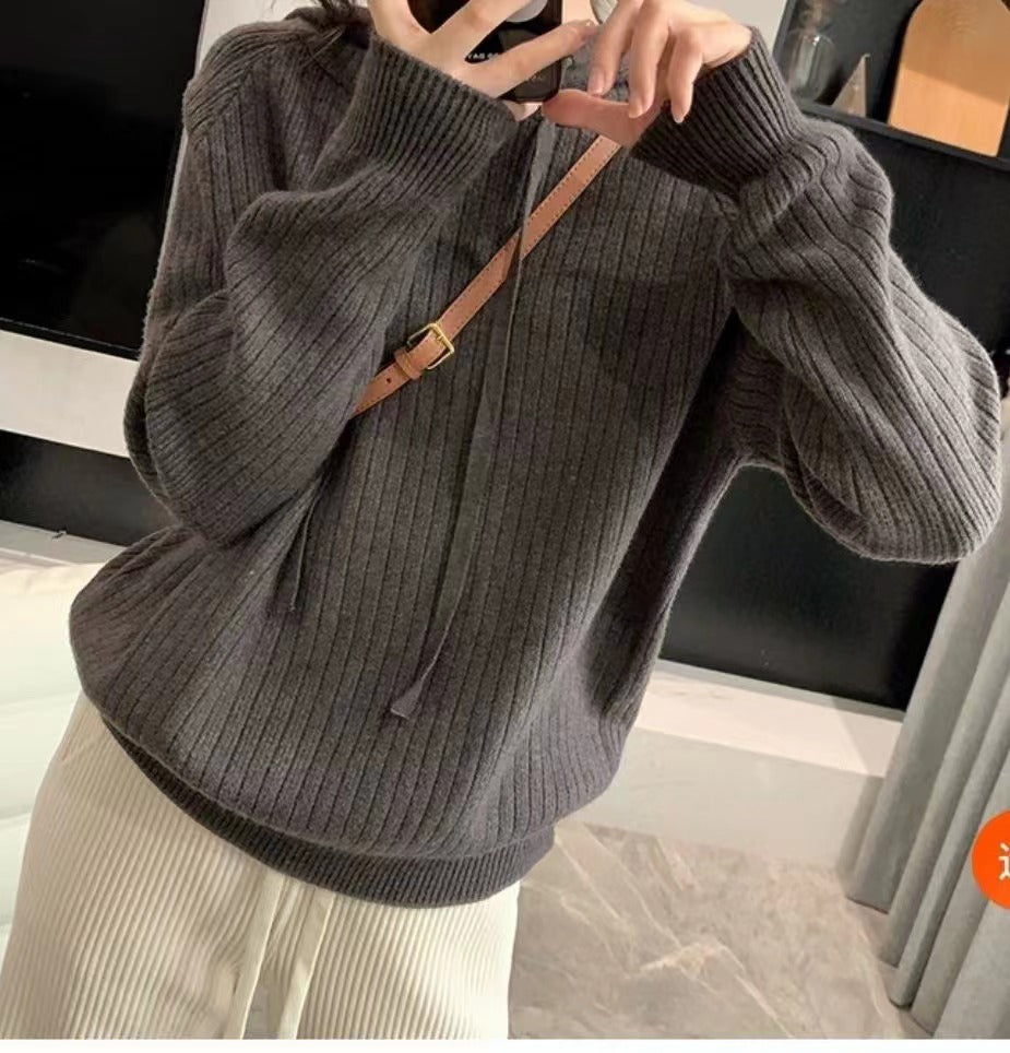 Damen Kapuzenpullover Feine Rippstruktur Lässiger Schnitt