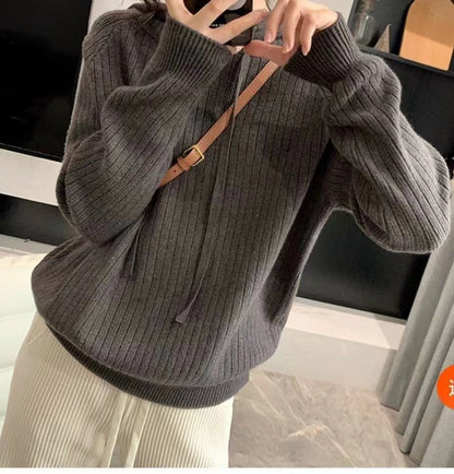 Damen Kapuzenpullover Feine Rippstruktur Lässiger Schnitt