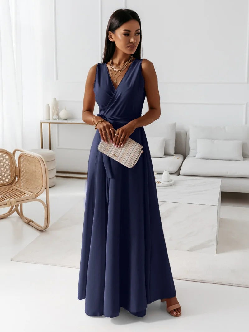 Elegantes Damenkleid Lang V-Ausschnitt