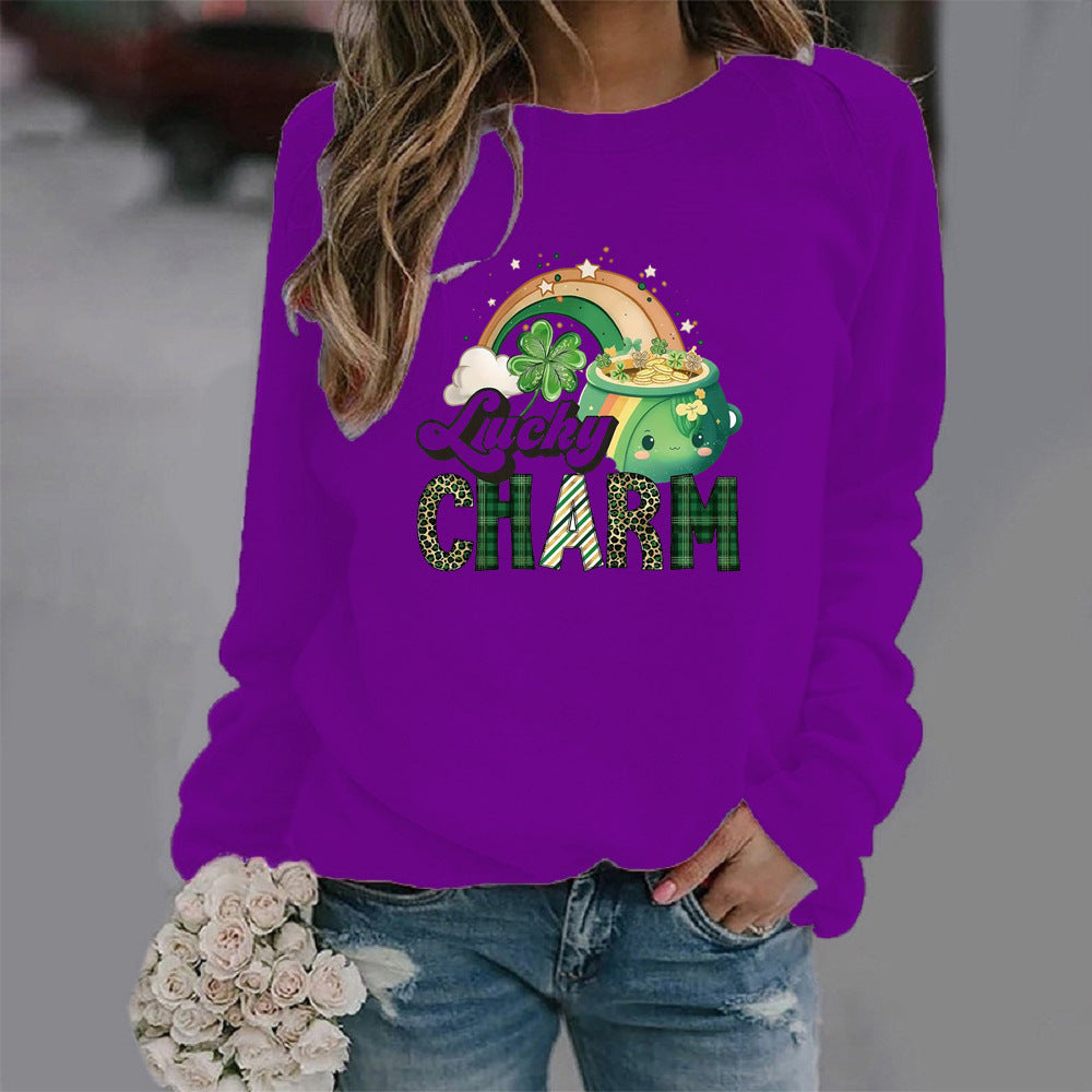 Damen Sweatshirt Glücks-Motiv Eveloria Baumwolle Weiß