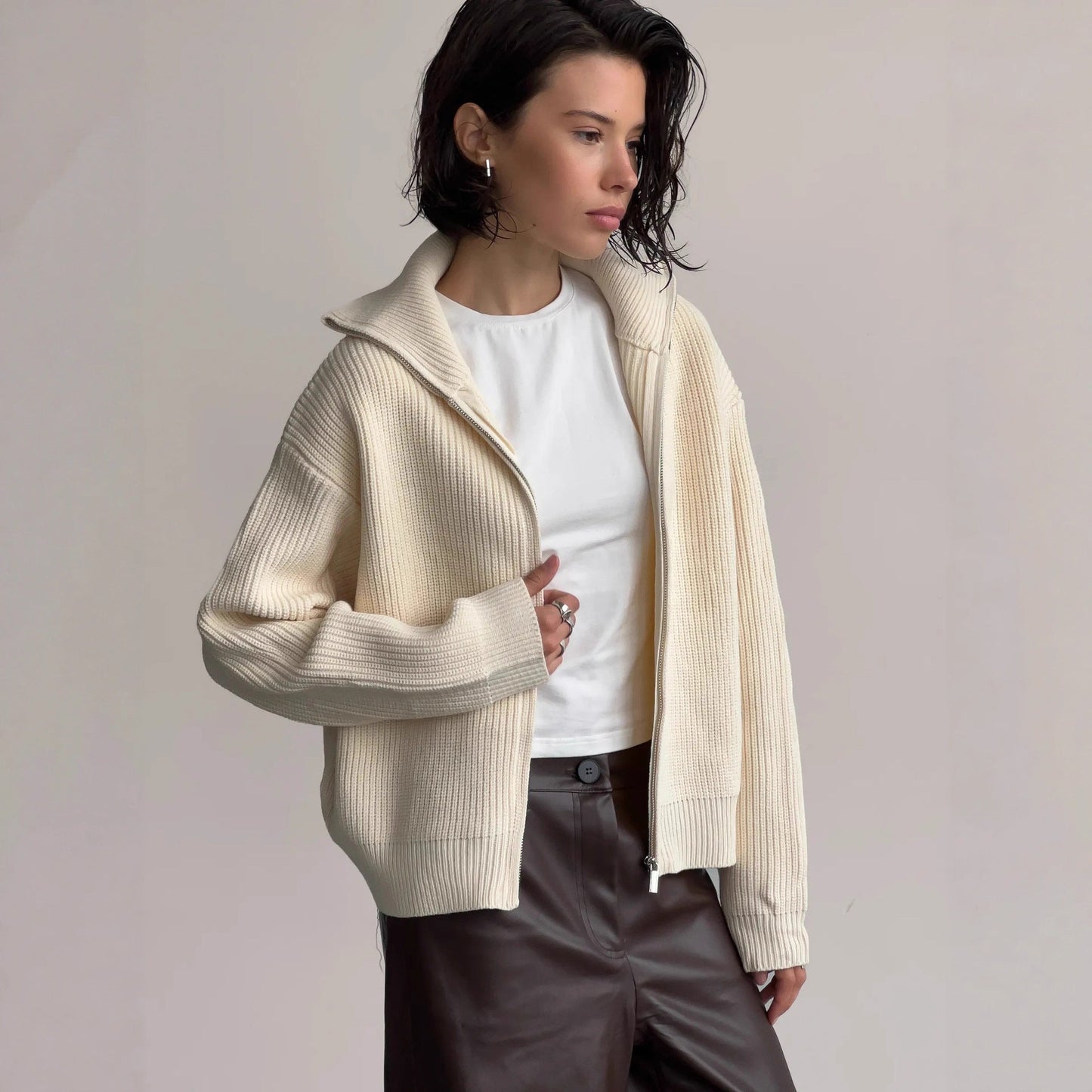 Damen Strickjacke Hochkragen Eveloria