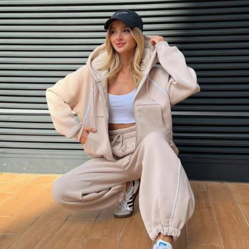 Damen Hoodie Jogginganzug Elastischer Bund Bequeme Taschen