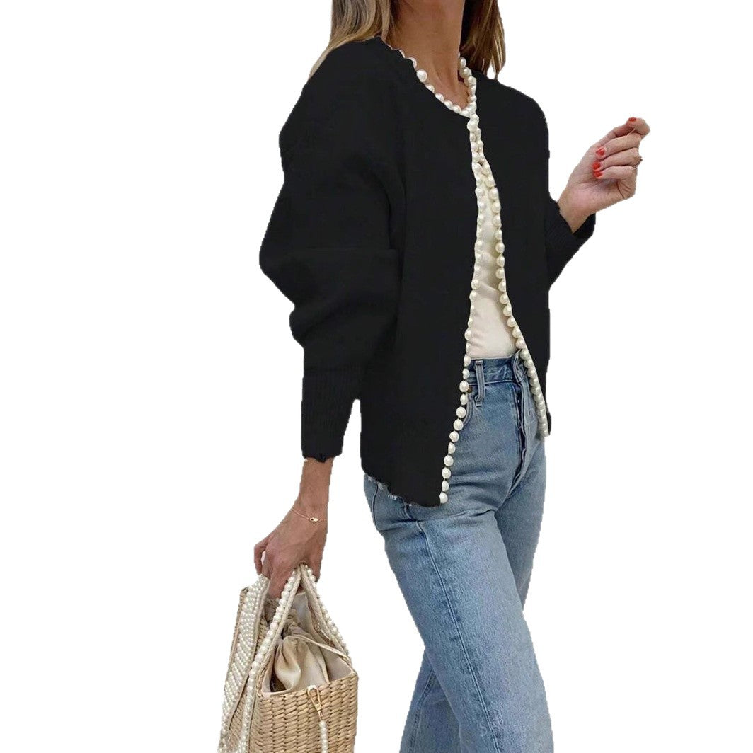 Damen Strickjacke Perlenakzent Lässiger Schnitt Eveloria