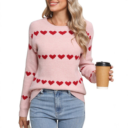 Damen Strickpullover Herzmuster Eveloria