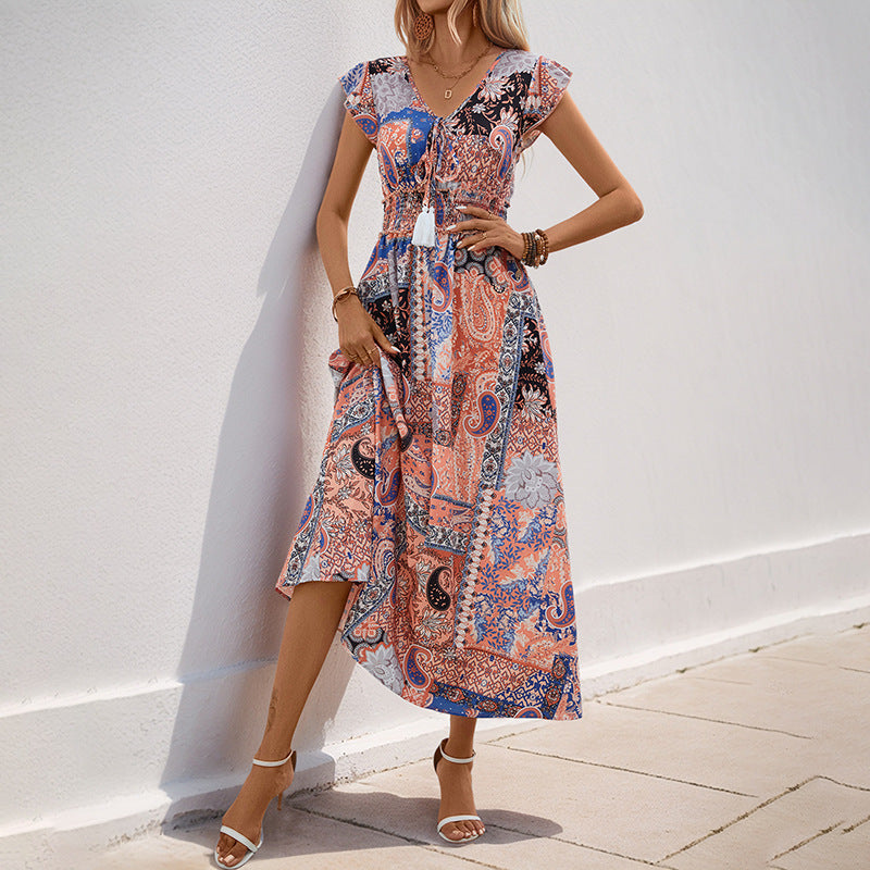 Damen Maxi-Kleid Paisley-Design Tailliert Eveloria