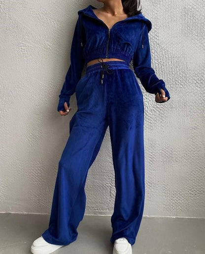 Damen Sportlicher Velours Jogginganzug