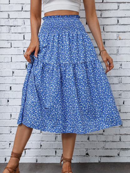 Damen Midirock Elastischer Taillenbund Florales Design