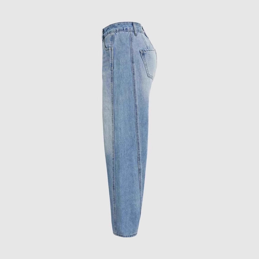 Damen Jeans Weit Vintage Ausgefranster Saum Blau Eveloria