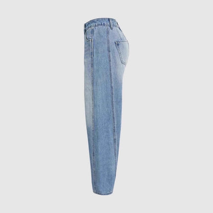 Damen Jeans Weit Vintage Ausgefranster Saum Blau Eveloria
