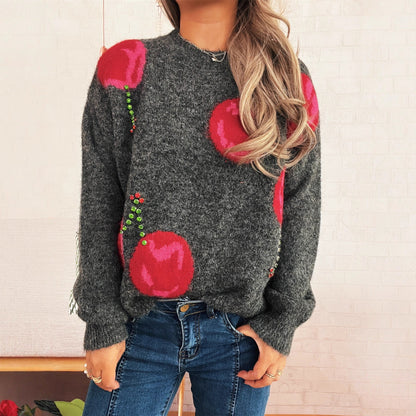 Damen Strickpullover Kuschelig Floralmuster Glitzernd