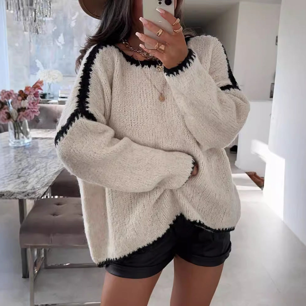 Damen Oversized Strickpullover KontrastAkzente