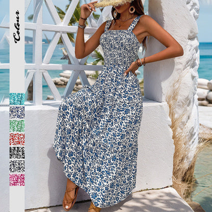 Damen Maxikleid Floralmuster Elastischer Taillengürtel - Eveloria
