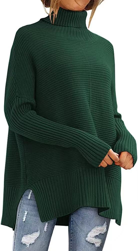 Damen Rollkragenpullover Feine Rippstruktur Asymmetrisch Beige