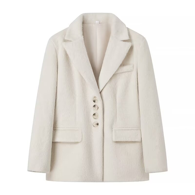 Damen Teddyblazer Elegante Knopfleiste Eveloria