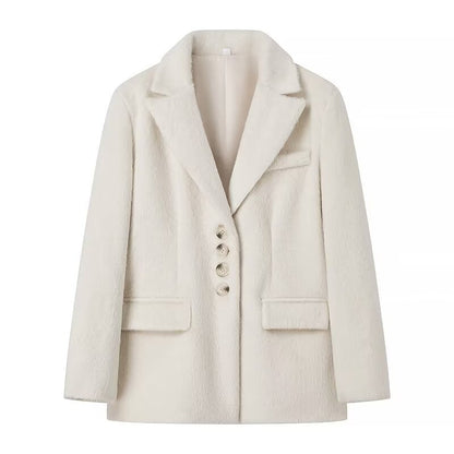 Damen Teddyblazer Elegante Knopfleiste Eveloria