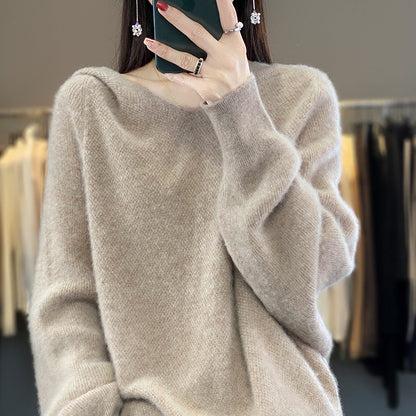 Damen Pullover V-Ausschnitt Voluminöse Ärmel Grau Eveloria