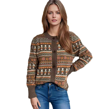 Damen Strickjacke Bunt Wickelmuster Knöpfe