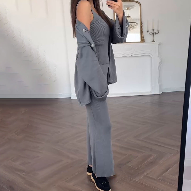 Damen Strickkleid mit Cardigan Überwurf Elegant