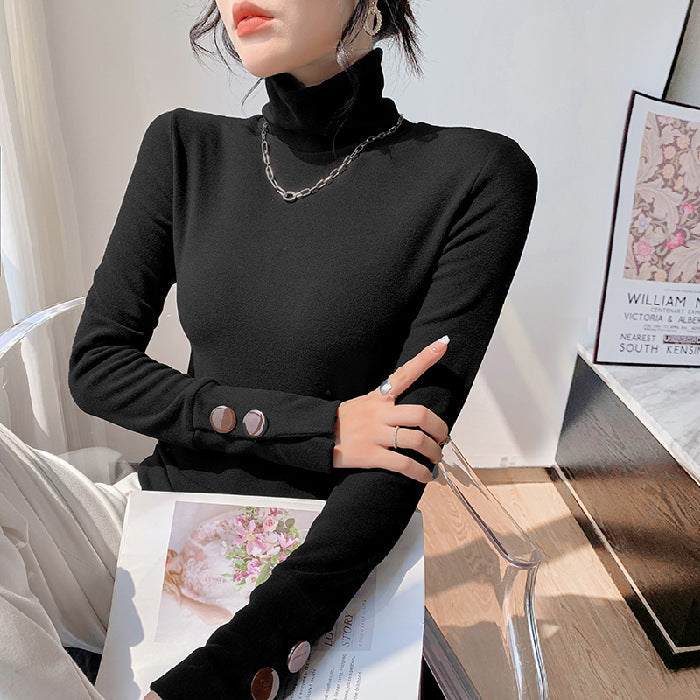 Damen Langarm Turtleneck Pullover Feines Rippmaterial