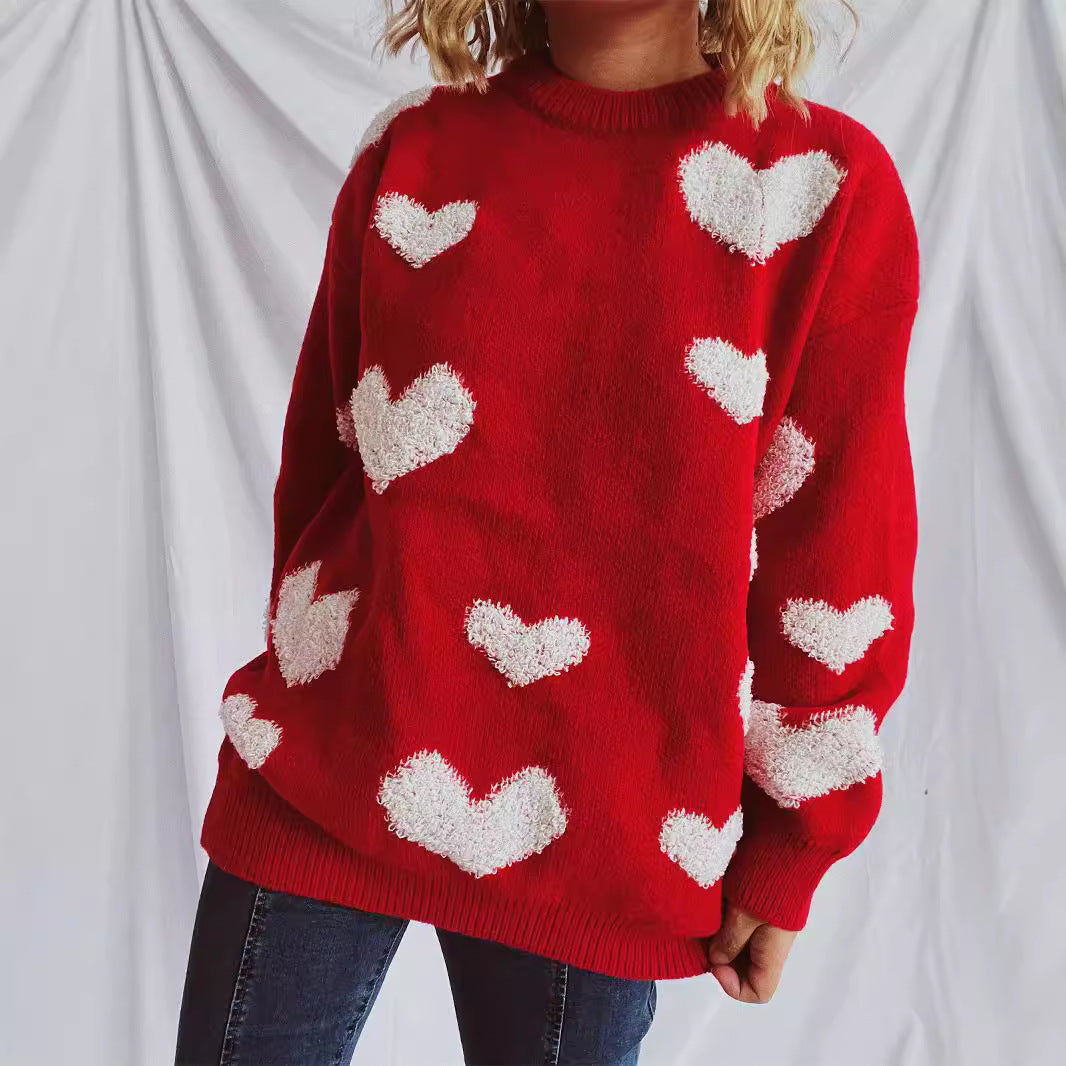 Damen Strickpullover Herzapplikationen Eveloria