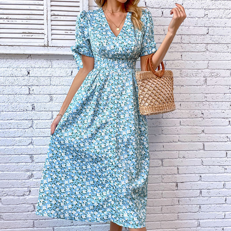 Damen Wickelkleid Midi Floral Rüschen
