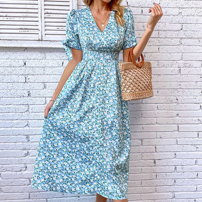 Damen Wickelkleid Midi Floral Rüschen