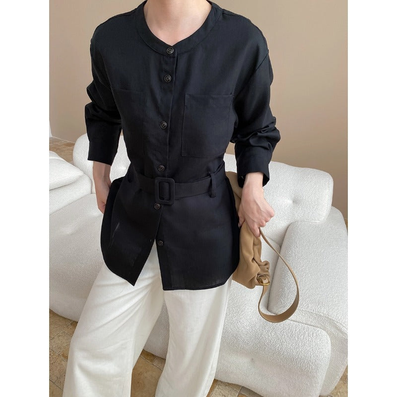 Damen Bluse mit Gürtel und Taschen Eveloria