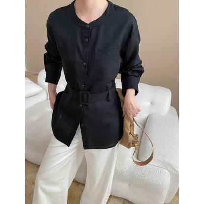 Damen Bluse mit Gürtel und Taschen Eveloria