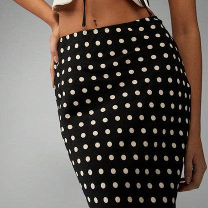 Damen Maxi-Rock mit hohem Schlitz und Polka-Dots