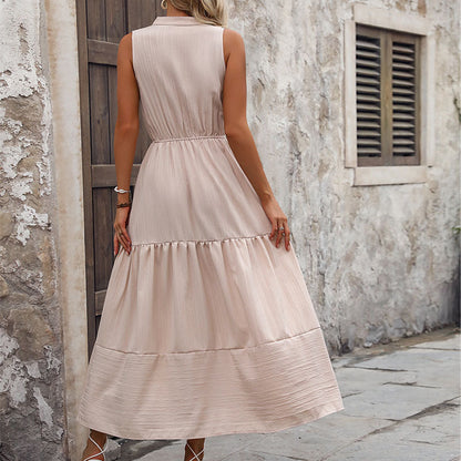 Damen Maxikleid V-Ausschnitt Knopfleiste Eveloria