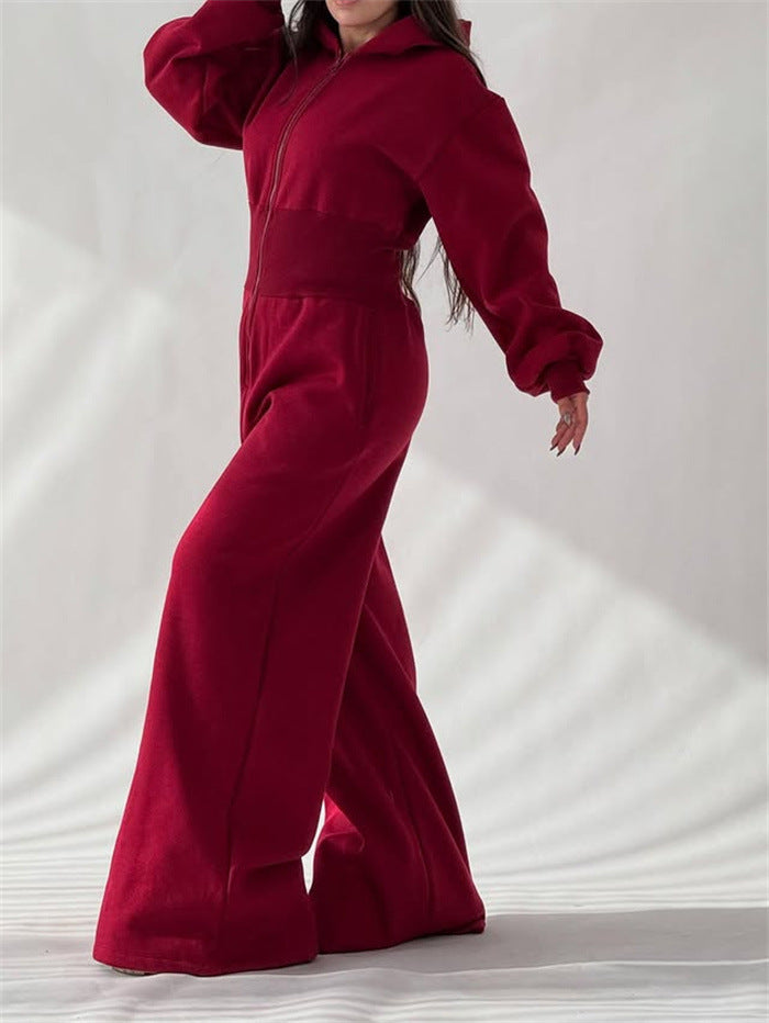 Damen Jumpsuit Kapuze Weites Bein Eveloria