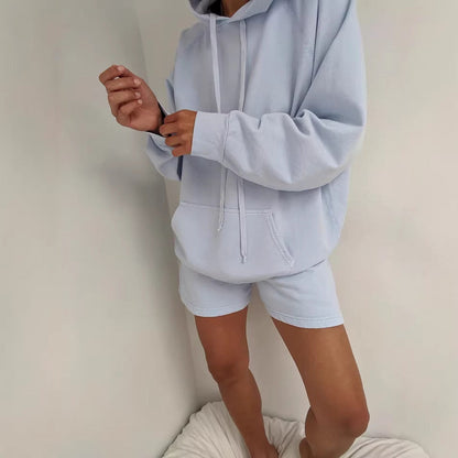 Damen Sportset Kapuzenoberteil und Shorts mit Taschen
