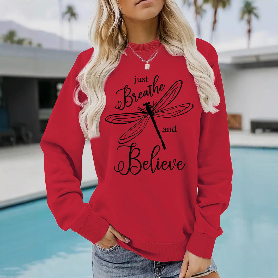 Damen Sweatshirt Drachenfliegen-Motiv Lässiger Schnitt Eveloria