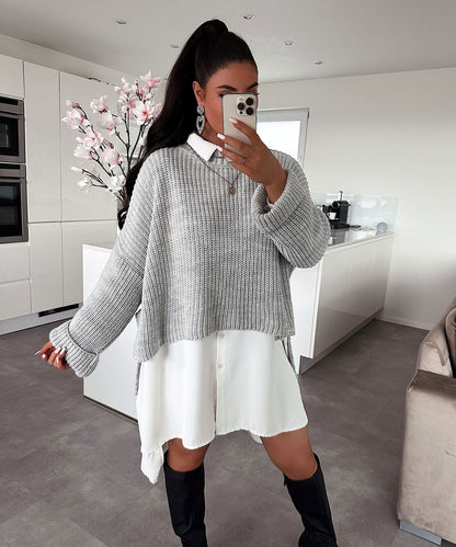 Damen Pullover Strukturiertes Gewebe Weit Schnitt Beige Eveloria