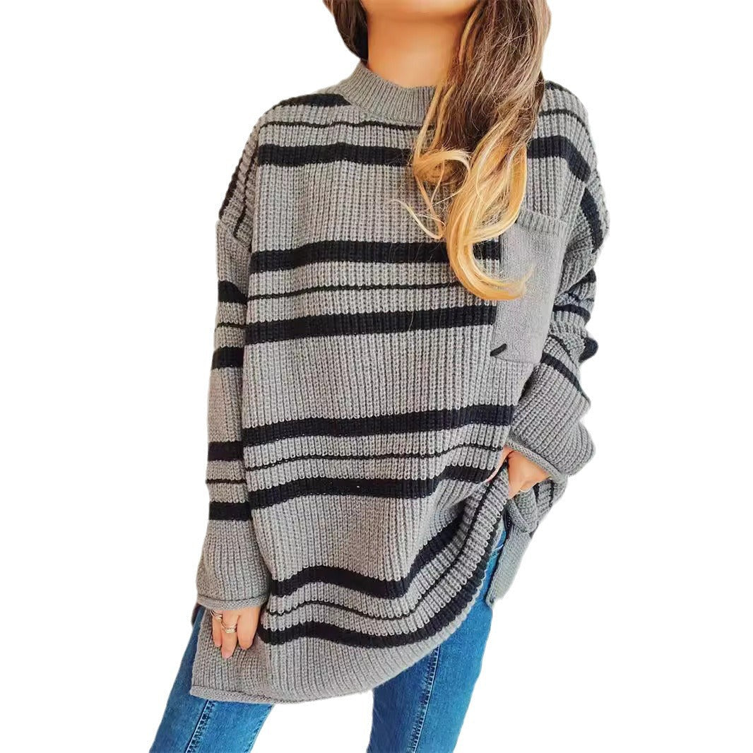 Damen Oversized Strickpullover Streifenmuster Eveloria